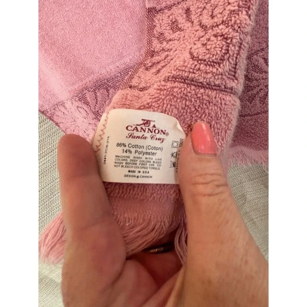 Vintage Cannon Santa Cruz Pink Hand Towel Lace Ribbon Modified Cottagecore USA